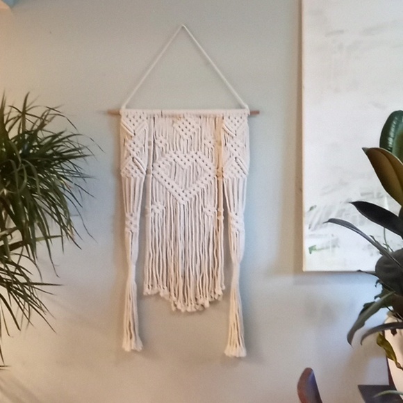 Bohemian Handmade Heart Macrame Crochet Wall Hanging with Small Plant Holders - Picture 2 of 4